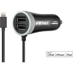 Amio Ładowarka samochodowa 12/24v iphone lightning + 2xusb 2.4a pro-02