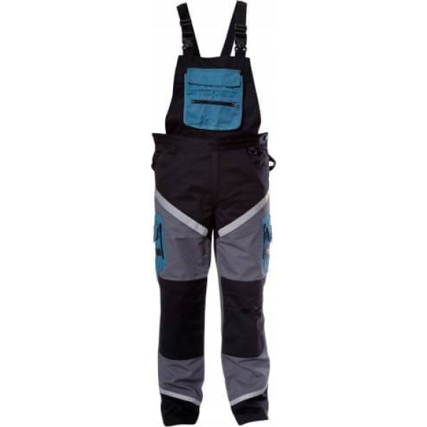 Lahti Pro Bib pants with refl. stripes, black-grey-turq.,