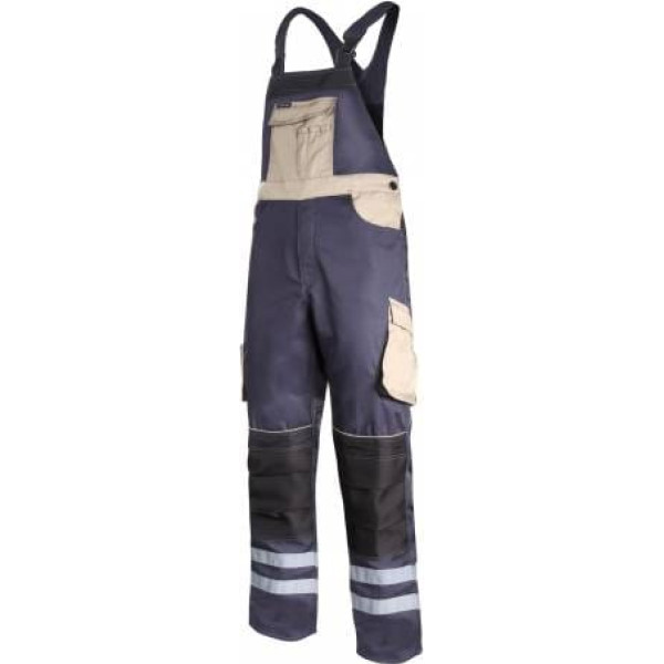 Lahti Pro Bib pants with refl. stripes, grey-black-beige, 