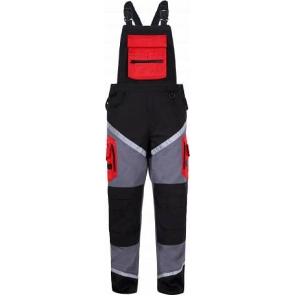 Lahti Pro Bib pants, black-grey-red, 100% cotton, 