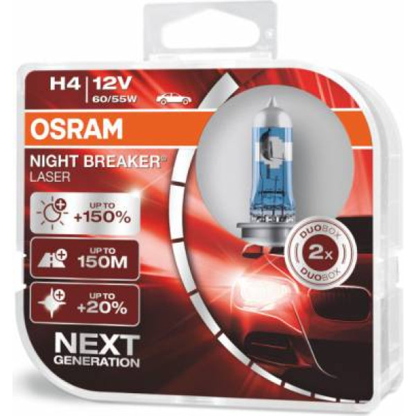 O-64193NL-HCB Żarówki halogenowe Osram H4 12V 60/55W P43t Night Breaker Laser +150% / 2 sztuki