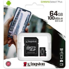 Kingston memory card 64GB microSDXC Canvas Select Plus cl. 10 UHS-I 100 MB|s + adapter