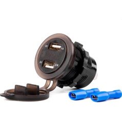 Amio Ūdensizturīgs lādētājs ar USB ligzdām un sprieguma testeri 2xusb 12 / 24v mod-06