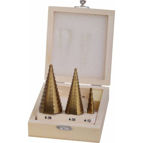 3pcs, spiral step drill set hss tin (4,4,6) proline