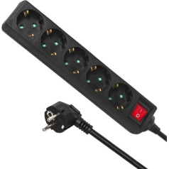 Maclean Power Strip, удлинитель на 5 розеток с переключателем, черный, немецкого типа, 3500 Вт, 5 м, MCE227G