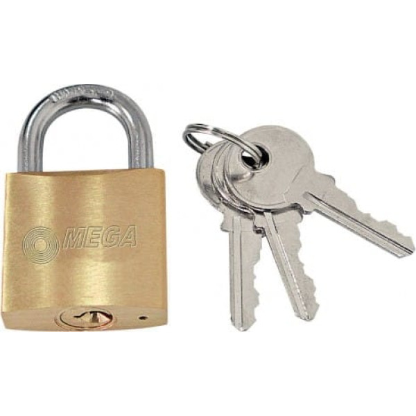 Mega Brass padlock 50mm. thick type. hardened chrome plated shackle. 3 brass keys. packing individual