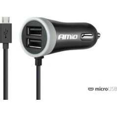 Amio Ładowarka samochodowa 12/24v microusb + 2xusb 2.4a pro-01