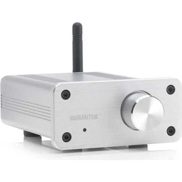 Mini pastiprinātājs Bluetooth - Marmitek BoomBoom 460 - aptX - 2x 20W RMS - AUX ieeja - Pasīvs skaļruņu savienojums - Skaļuma kontrole - Metāla korpuss - Pievienojiet vecos skaļruņus - Sudraba