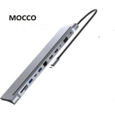 Mocco 12in1 Klēpjdatora dokstacija / 2 x HDMI / 2 x USB 3.0 / USB-C / RJ45 / SD / Micro SD / VGA / PD / Audio / Pelēka