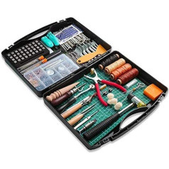 273 Pieces Leather Work Craft Tools and Accessories, Leather Tools Set with Tool Box, Cutting Mat, Hammer, Stamping Tools, Needles and Rivets Kit, Perfect for Leather Sewing, Cutting, DIY