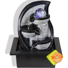 Table Fountain with RGB Colour Changing and Cleaning Cloth - Pretty Decorative Light with RGB LED and Microfibre Cloth - Indoor Fountain with Light Function Pump Grey Ball