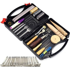 59 Pieces Leather Carft Punch Tools Kit Sewing Carving Work Sewing Saddle Groover Leather Craft DIY Tool Leather Tools Perfect for Sewing Die Cut Sewing Leather Craft Making