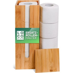 Loco Bird Toilet Paper Storage 4 Rolls Made of Bamboo - Toilet Paper Storage Wood with Lid and Shelf - Replacement Roll Standing - Toilet Paper Storage