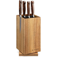 Navaris Rotating Magnetic Knife Block Made of Acacia Wood with Bristle Insert - Knife Block Unequipped Made of Wood for Kitchen Knives Chef's Knives Cooking Cut