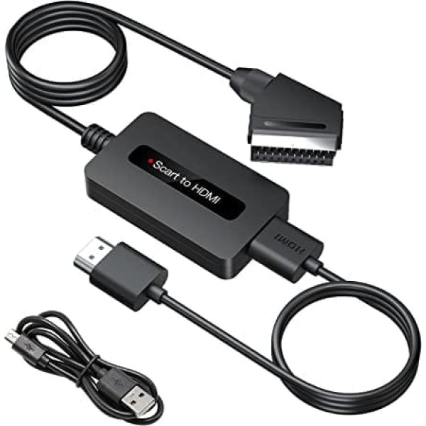 SUNNATCH SCART-HDMI pārveidotājs ar HDMI un SCART kabeli, SCART HDMI adapteris, SCART-HDMI pārveidotājs, SCART ieejas HDMI izvades pārveidotājs