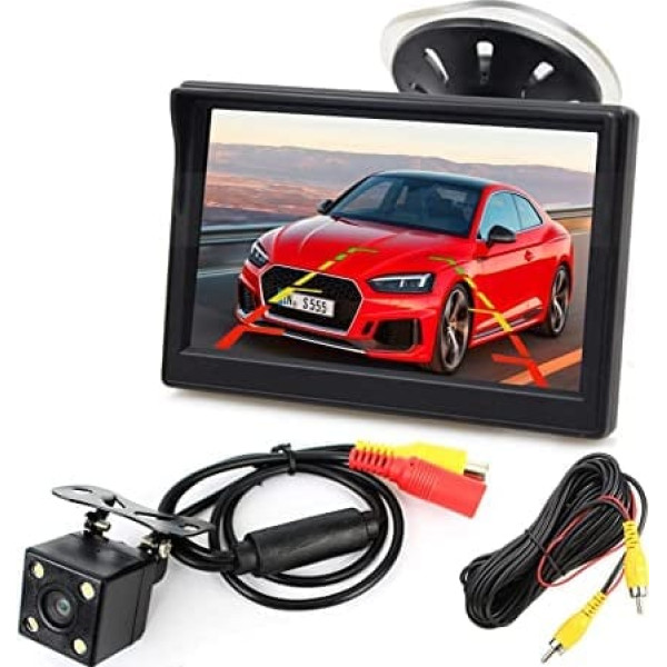 xinyida 12V-24V 12,7 cm (5 collas) augstas izšķirtspējas automašīnas LCD monitors ar 4LED nakts redzamības ūdensizturīgu automašīnas atpakaļskata atpakaļskata kameru atpakaļgaitas sistēmu automašīnām, apvidus auto, furgoniem, pikapiem u