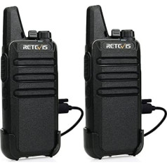 Retevis RT622 Walkie Talkie Mini, PMR446 Professional 2-Way Radio for Long Distance, VOX, Rechargeable Car Walkie Talkie for Adults, Camping (Black, 1 Pair)