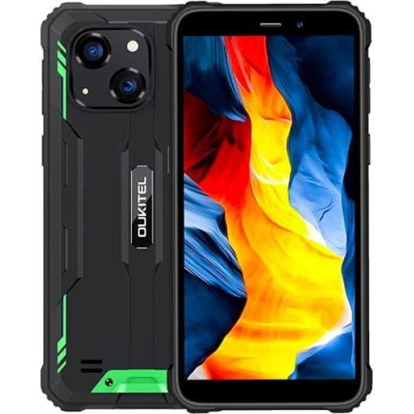 Android 12 āra mobilais tālrunis bez līguma OUKITEL WP20 Pro, 20 MP divu kameru IP68 IP69K izturīgs viedtālrunis, astoņkodolu 4 GB 64 GB, 6300 mAh akumulators, 5,93 collu HD+, divas SIM kartes, sejas atbloķēšana, NFC zaļš