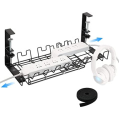 Cable Duct Desk No Drilling Required 37-49 cm Length Adjustable Table Cable Holder Made of Iron with 1 Velcro Cable Tie for Cable Management, Cable Tray, Perfect for Office, Kitchen and Home