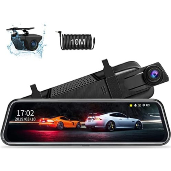 Dubultā 1080P paneļu kameras automašīna ar 10 collu IPS skārienekrāna spoguļa paneļa kameru ar atpakaļgaitas kameru 140° platleņķa Super Night Vision Dashcam automašīnas priekšējā aizmugurē ar cilpas ierakstīšanas G-sensora parkošanā