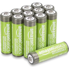 Amazon Basics lielas ietilpības AA atkārtoti uzlādējami 2400 mAh akumulatori, iepriekš uzlādēti 12 g.