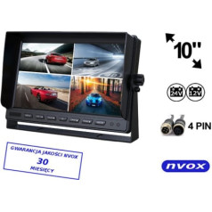 Automašīnas monitors vai brīvi stāvošs 10 collu LCD ar atbalstu līdz 4 kamerām 4PIN 12V 24V ... (NVOX