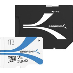 SABRENT Micro SD karte 1 TB V30, SD karte UHS-I A2, atmiņas karte MicroSDXC, 10. klase, U3, Full HD un 8K UHD karte, līdz 100 MB/s profesionāliem fotogrāfiem, videogrāfiem, video emuāriem (SD-MQ30-1 TB)