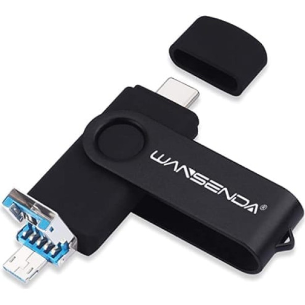 WANSENDA USB C zibatmiņas disks 128 GB 3 vienā Mikro USB zibatmiņas disks USB 3.0 OTG C tipa zibatmiņas disks Metāla USB C tipa atmiņas karte operētājsistēmai Windows Mac OS Viedtālrunis Android