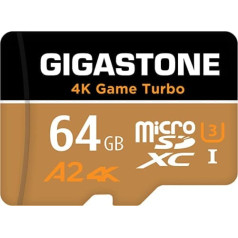 Gigastone 4K Game Turbo 64GB MicroSDXC atmiņas karte un SD adapteris ar A2 lietotnes veiktspēju līdz 95/35MB/s, saderīgs ar slēdzi, UHS-I U3 Class 10