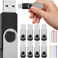 FEBNISCTE USB zibatmiņas zibatmiņa 512 MB 10 USB zibatmiņu komplekts, salokāms Memory Stick 512 MB melns, mazas ietilpības metāla pendrive datu krātuve Ziemassvētku kalendāram.