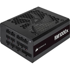 Corsair RM1000x 80 PLUS Gold pilnībā modulārs 1000 vatu ATX barošanas avots (135 mm ventilators ar magnētisko peldošo gultni, visaptveroša saderība, japāņu kondensatori, īpaši ātra modināšana) EU — melns