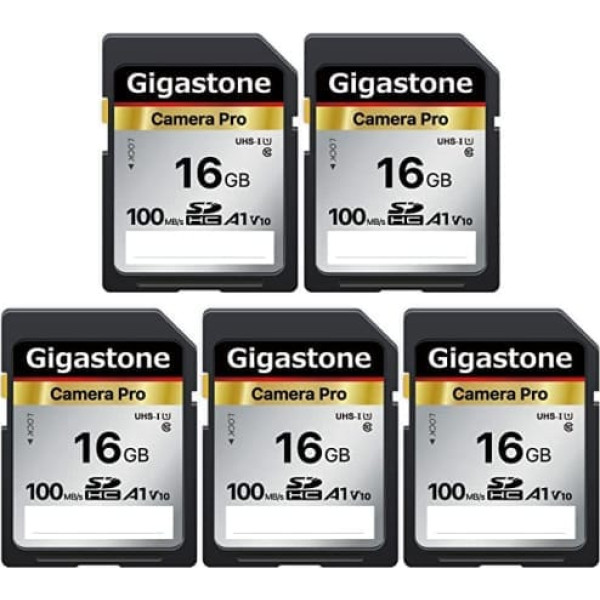 Gigastone Camera Pro 16 GB SDHC atmiņas karte 5, pakotne līdz 100 MB/s Canon Sony Nikon Olympus, Full HD video ierakstīšanas UHS-I U1 V10 10. klases digitālajām kamerām