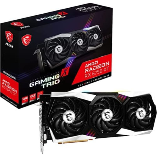 MSI Radeon RX 6750 XT GAMING X TRIO 12G Gaming Graphics Card - AMD RX 6750 XT, GPU 2554/2623 MHz, 12000MB DDR6 Memory, Memory Speed 18000 MHz, Memory Bus 192bit