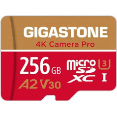 Gigastone 4K Camera Pro 256GB MicroSDXC atmiņas karte un SD adapteris, savietojams ar GoPro Drone Switch, ātrums 100MB/s, A2 U3 V30 Micro SD karte