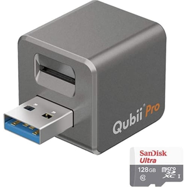 MAKTAR Qubii Pro USB-A zibatmiņas disks ar MicroSD karti 128GB, automātiska dublēšana uzlādes laikā, MFi sertificēta Photo Stick saderīga ar iPhone/iPad (Space Grey)