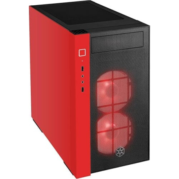 SilverStone SST-RL08BR-RGB — Red Line Mini Tower Micro-ATX spēļu datora korpuss, rūdīta stikla sānu panelis, melns