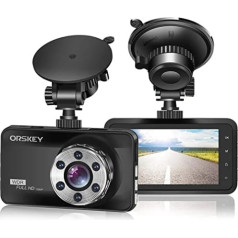 ORSKEY Dashcam Full HD 1080P automašīnas kameras video ierakstītājs 170 platleņķa objektīvs WDR ar 3 collu LCD ekrānu, automašīnas paneļa kameru ar nakts redzamību, cilpas ierakstīšanu, kustības noteikšanu un G sensoru