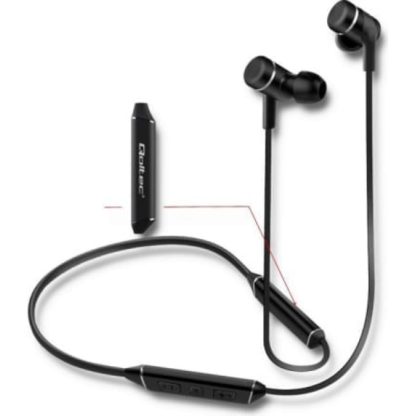 Qoltec Magnetic sport headphones, wireless, in-ear, microphone, long life, bt, black