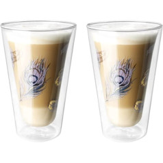 Montepreti Design Latte Macchiato glāzes pāva spalva XXL 450 ml liela dubultsienu borsilikāta stikla kafijas glāze arī espresso kafijas tējai (2)