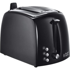 Russell Hobbs Toaster Textures +, 2 extra wide toast slots, bun attachment & integrated toast tongs, 6 adjustable browning levels + defrosting and reheating function, 850W, black toaster 22601-56