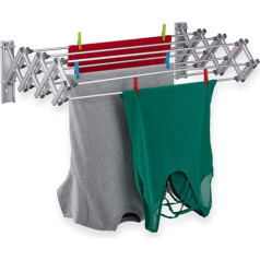 Relaxdays Clothes Airer for Wall Mounting, 8 m Drying Line, Extendible, 27 x 95 x 60 cm, Aluminium Wall Dryer, Silver