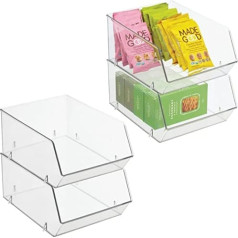 mDesign ledusskapja kaste pārtikai — atvērts priekšējais virtuves plaukts ledusskapim, skapja nodalījumam vai saldētavai — BPA nesaturoša plastmasas uzglabāšanas kaste — 4 komplekts — caurspīdīgs