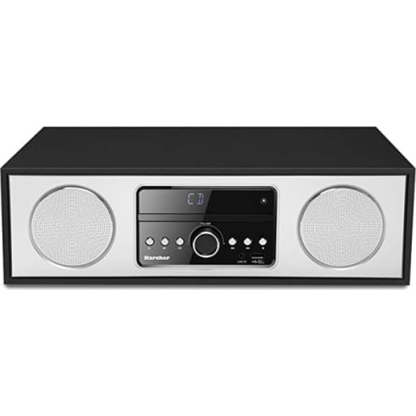 Karcher DAB 4500CD kompaktā sistēma ar CD atskaņotāju (Bluetooth un FM/DAB+ radio — elegants koka korpuss ar 2x 15 vatu RMS stereo skaļruņiem — modinātājs, USB ports un tālvadības pults)