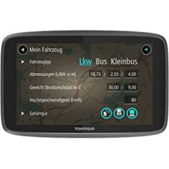 Navigācijas ierīce TomTom GO Professional 620 kravas automašīnām, furgoniem un autobusiem (atjauninājumi, izmantojot Wi-Fi, 15,24 cm (6 collas), 50 000 POI, viedtālruņa ziņojumi, mūža karšu atjauninājumi (Eiropa), mūža satiksmes un ātruma 