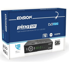 EDISION Ping T2/C Terrestrial & Cable Receiver DVB-T2/C H.265 HEVC Card Reader Full HD PVR, 2x USB, HDMI, SCART, LAN, S/PDIF, IR Eye, R2232, USB WiFi Support, Universal 2-in-1 Remote Control