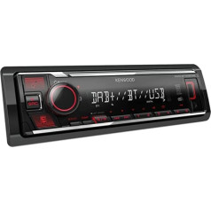 Kenwood KMM-BT408DAB USB automašīnas radio ar DAB+ un Bluetooth brīvroku komplektu (skaņas procesors, USB, AUX, 1 x Pre-Out 2,5 V, 4 x 50 vati, pogas apgaismojums, sarkans, iekļauta DAB+ antena)