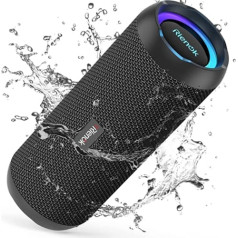 RIENOK Bluetooth Speaker with Light Bluetooth 5.3 Music Box Bass Wireless Box with IPX7 Waterproof Stereo Sound Portable