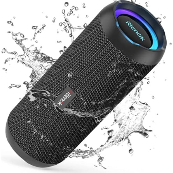 RIENOK Bluetooth Speaker with Light Bluetooth 5.3 Music Box Bass Wireless Box with IPX7 Waterproof Stereo Sound Portable