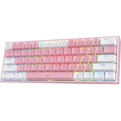 Redragon K617 Fizz 60% vadu RGB spēļu tastatūra, 61 taustiņš, kompakta mehāniskā tastatūra ar rozā un baltiem taustiņu vāciņiem, lineārs sarkans slēdzis, atbalstīta programmatūra Pro