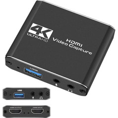 DIFCUL HDMI audio video ierakstīšanas karte ar 4K HDMI mikrofona ligzdu, 1080p 60 kadri/s HDMI video ierakstītājs spēlēm/tiešraides straumēšanai, darbojas PS4/Xbox/OBS/kamerai/personālajam datoram